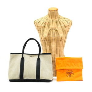 HERMES Garden Party PM Toile Ash H Handbag Tote Bag Noir Black